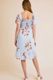 Dinah Short Sleeve Smocked Floral Midi Dress