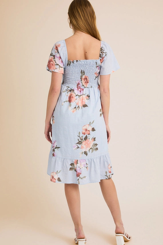 Dinah Short Sleeve Smocked Floral Midi Dress