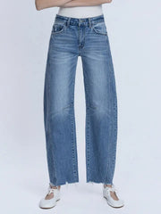 Ranger High Rise Raw Hem Seam Detail Barrel Leg Jeans