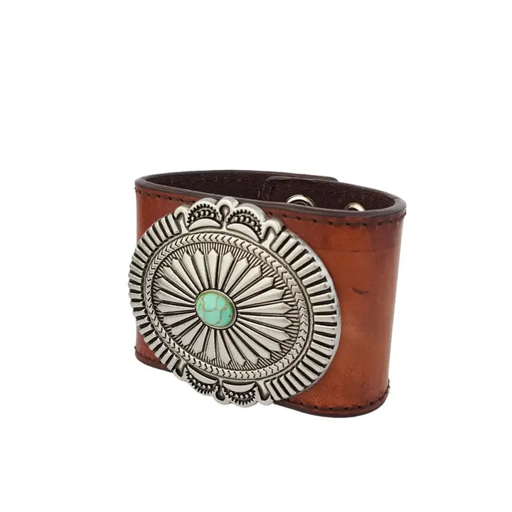 Western Concho Wide Leather Cuff Bracelet