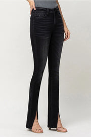 Reville High Rise Slanted Slit Slim Bootcut Black Jeans