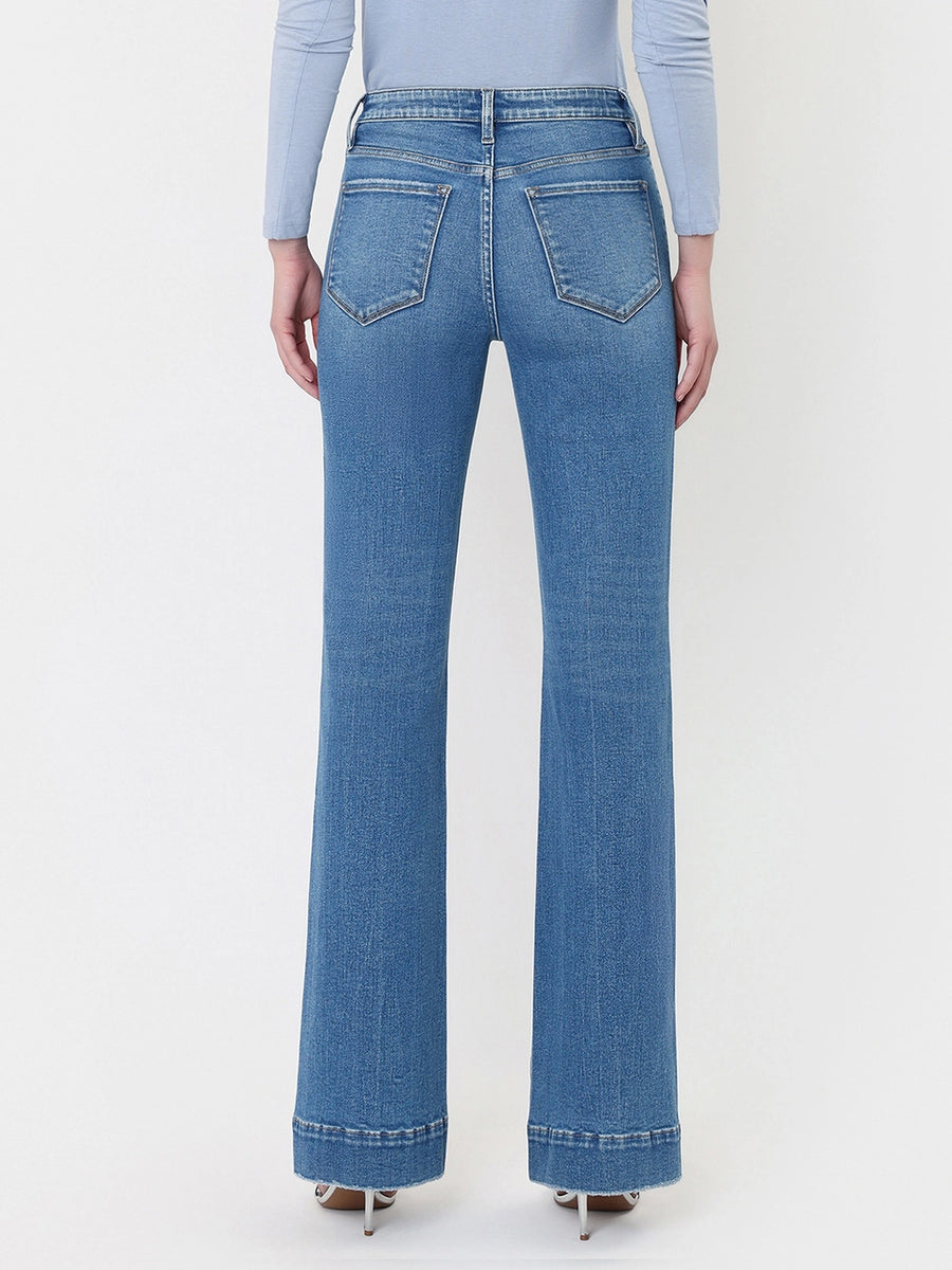 Let's Go Girl High Rise Trouser Hem Relaxed Flare Jeans