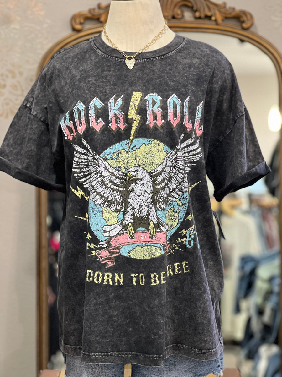 Rock n' Roll "Born To Be Free" 1981 Vintage Eagle Short Sleeve Snow Dye Tee