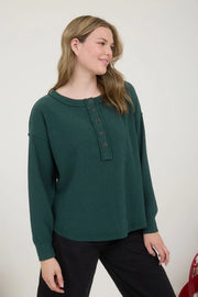 Cherilynn Long Sleeve Button Henley Luxe Knit Top