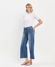Bad Romance Mid Rise Ankle Wide Leg Distressed Hem Jeans