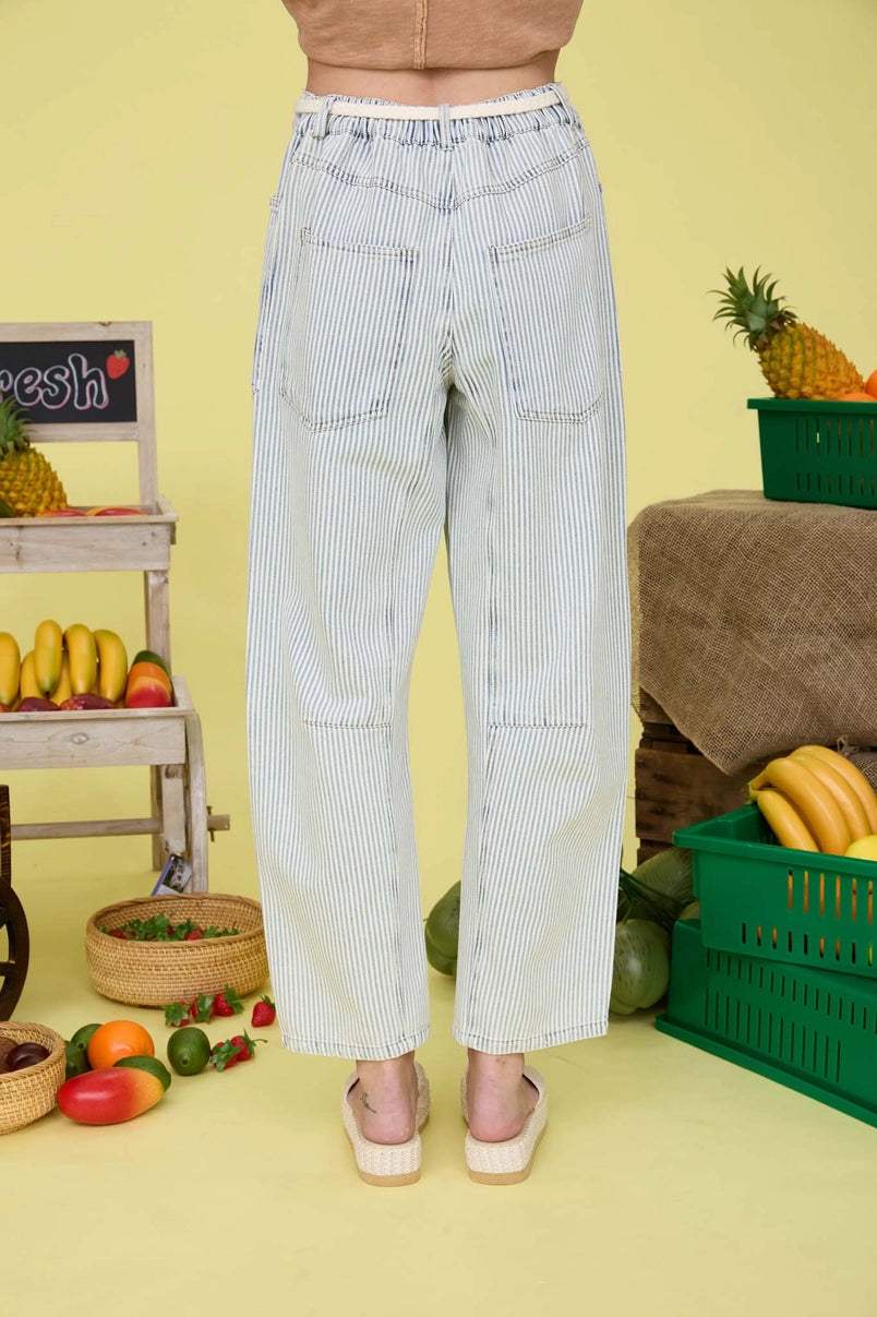 Lariat Mini Stripe Barrel Jeans with Braided Rope Waist Tie