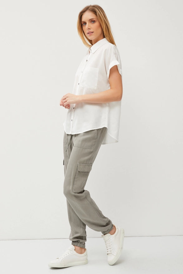 Hillarie Classic Short Sleeve Button Up Top Blouse
