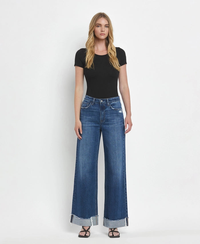 Steel Horse Super High Rise Baggy Wide Leg Jeans with Frayed Cuffs