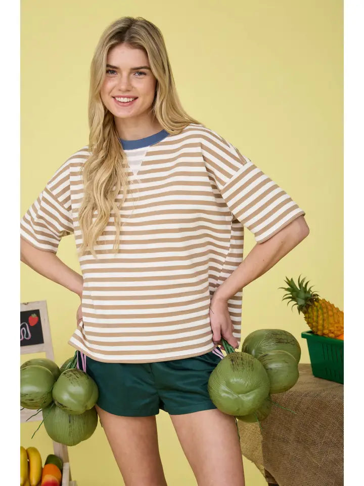 Tonia Stripe ColorBlock Short Sleeve Top