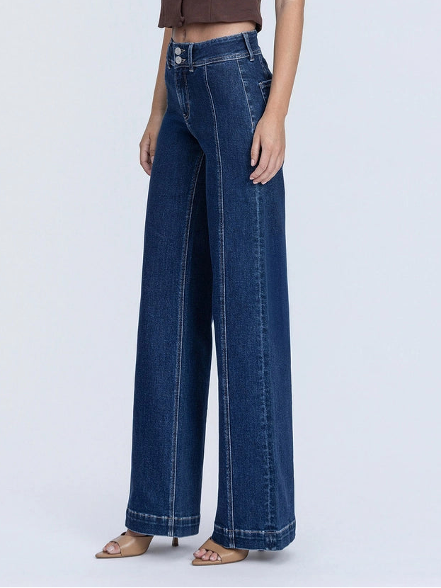 Walk The Line High Rise Front Seam Wide Leg Trouser Jeans