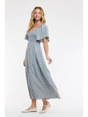 Madge Floral Flutter Sleeve Midi Dress