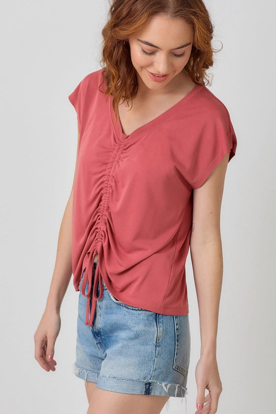 Demi Front Drawstring Rouched Modal Top