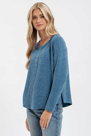 Tommie Half Button Henley Long Sleeve Sweater Knit Top