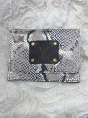 Flora Large Leather Card Case Wallet with LV Upcycled Patch Logo