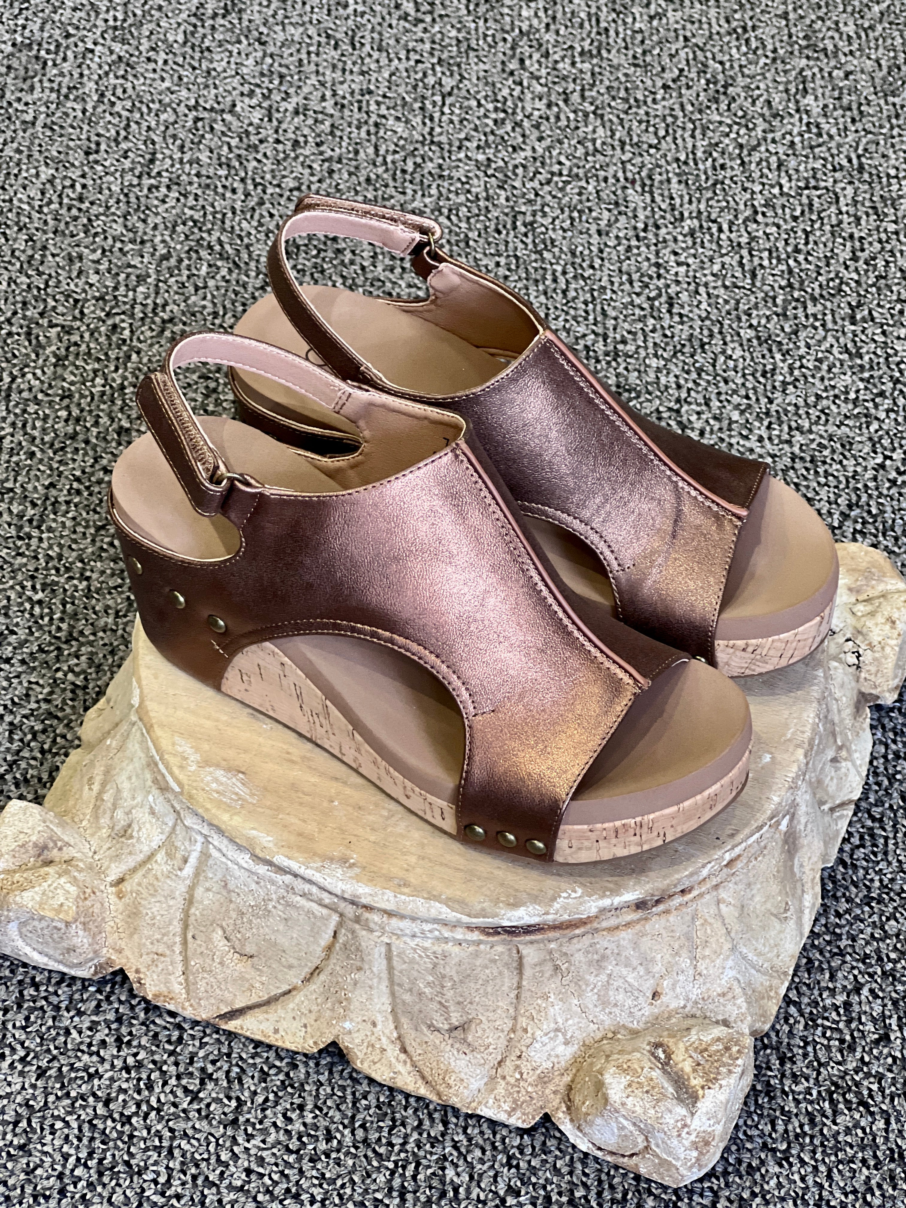 Corkys Footwear Carley Metallic Wedge Sandal Shoes