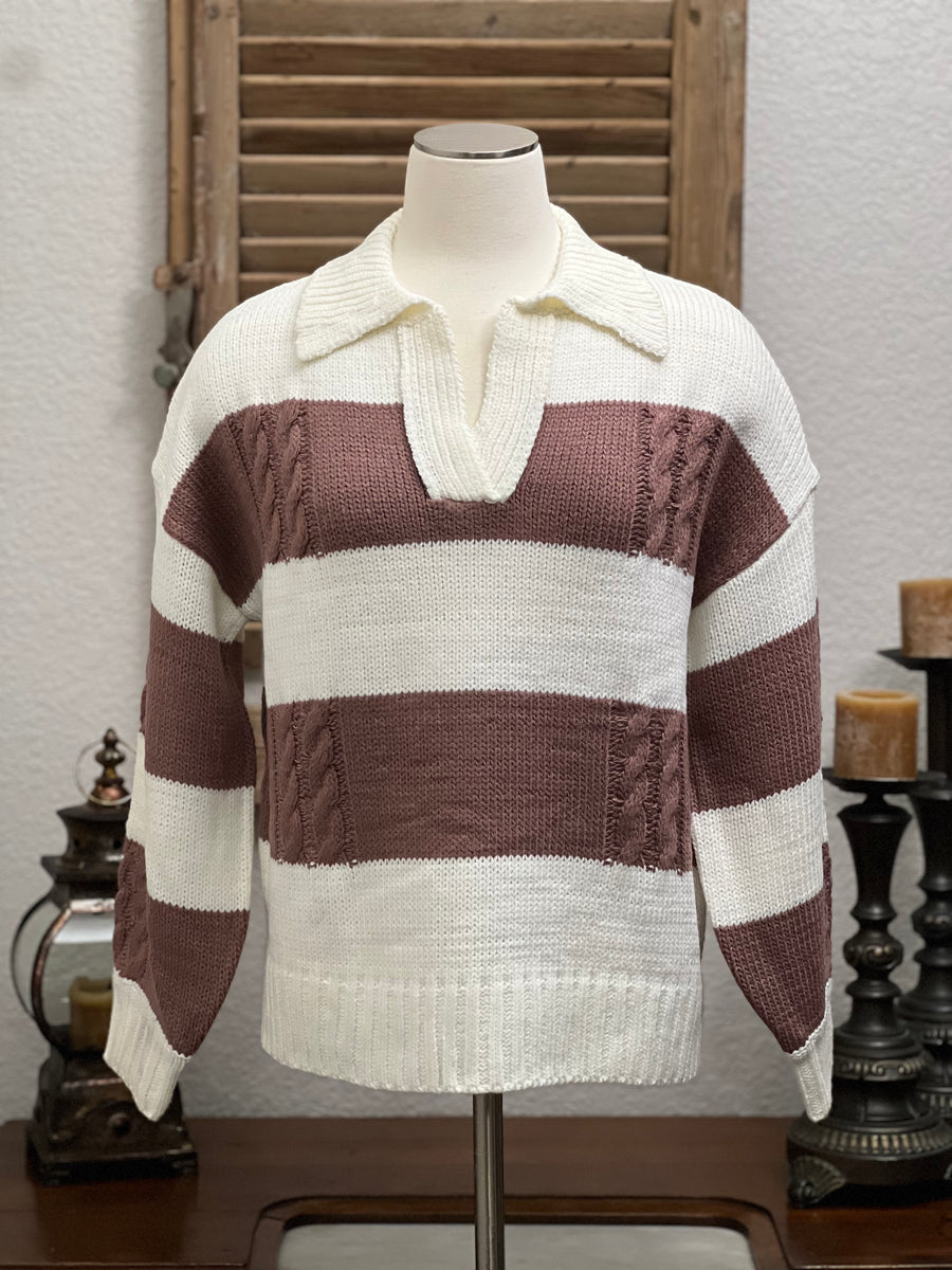 Cadet Rugby Stripe Cable Knit Sweater