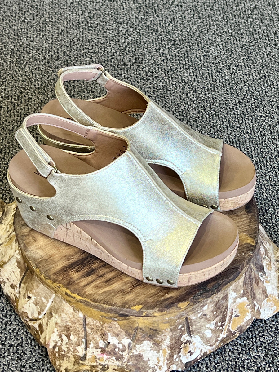 Corkys Footwear Carley Metallic Wedge Sandal Shoes