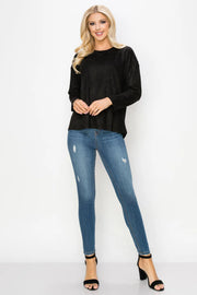 Adi Stretch Suede Round Neck Long Sleeve Tunic Top