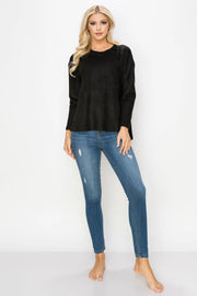 Adi Stretch Suede Round Neck Long Sleeve Tunic Top