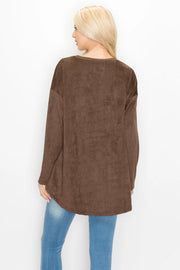 Adi Stretch Suede Round Neck Long Sleeve Tunic Top
