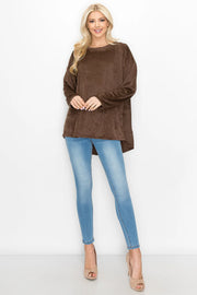 Adi Stretch Suede Round Neck Long Sleeve Tunic Top