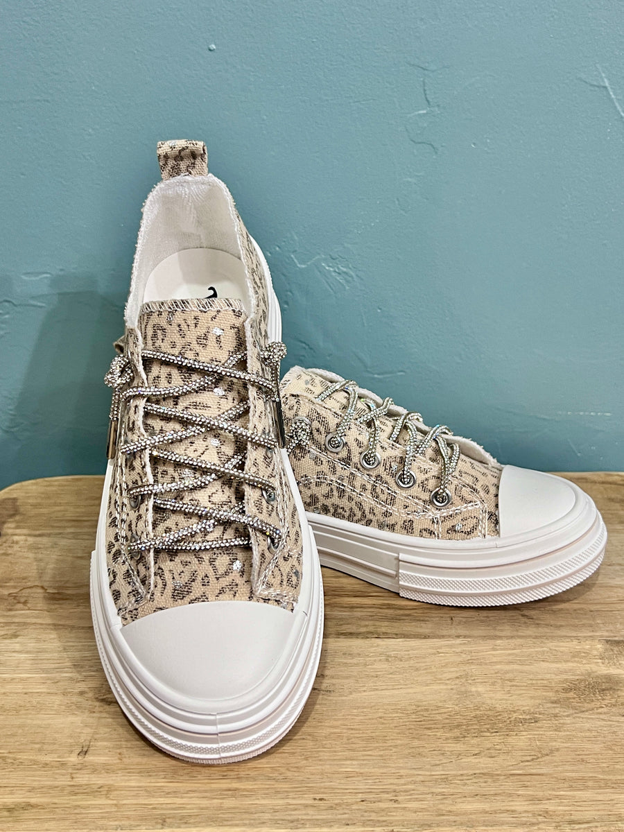 Aman Sparkle Lace Up Print Canvas Sneaker with Crystal Laces