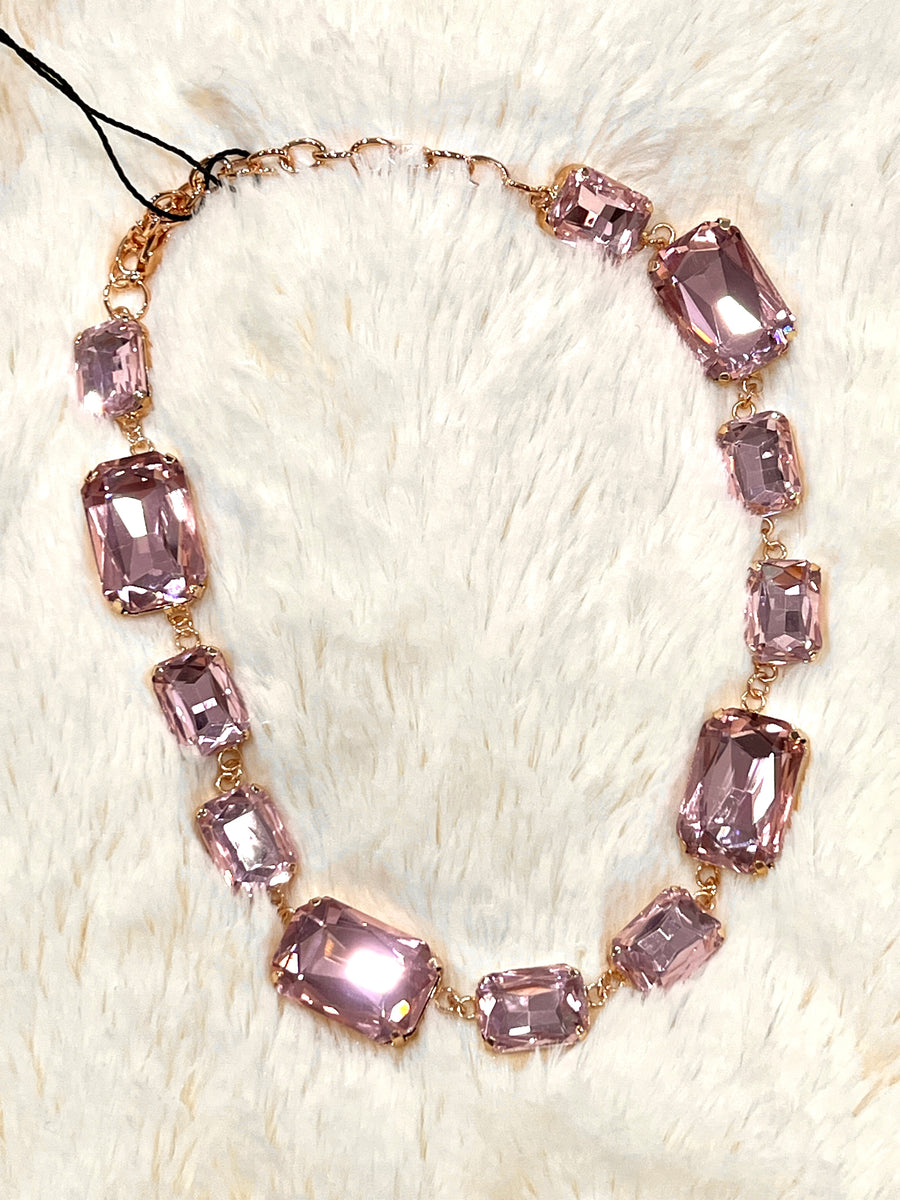 Pink Crystal Emerald Cut Necklace