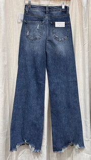 Dream On High Rise Frayed Hem Wide Leg Destroyed Denim Jeans
