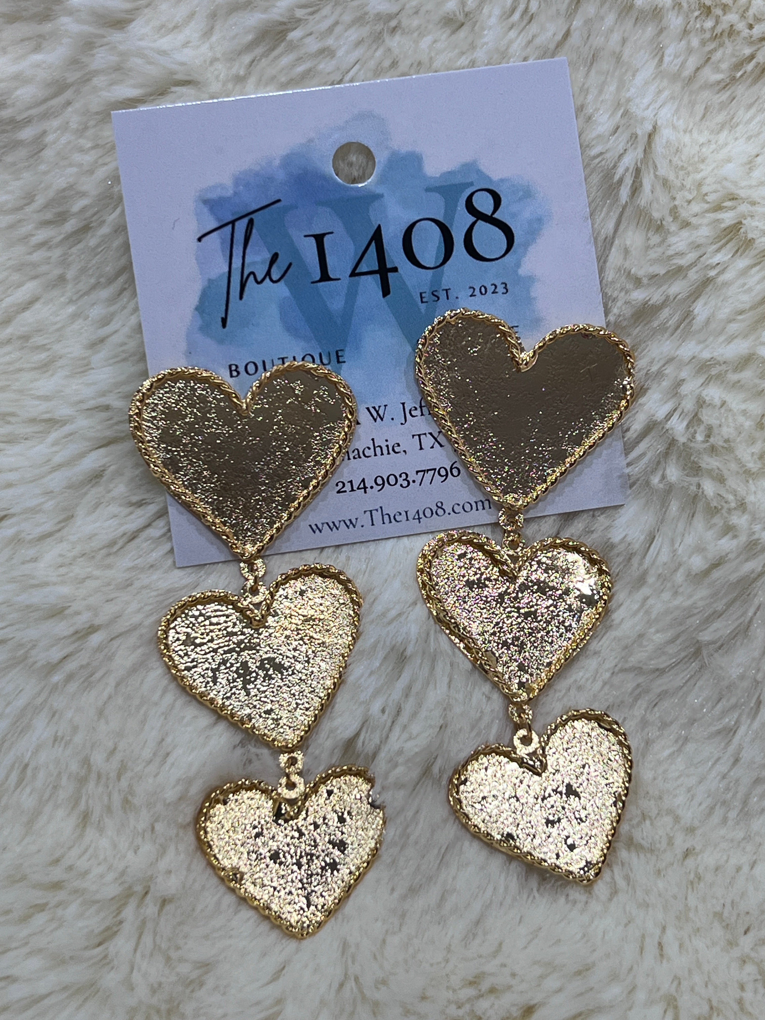 Triple Love Gold Hearts Earrings