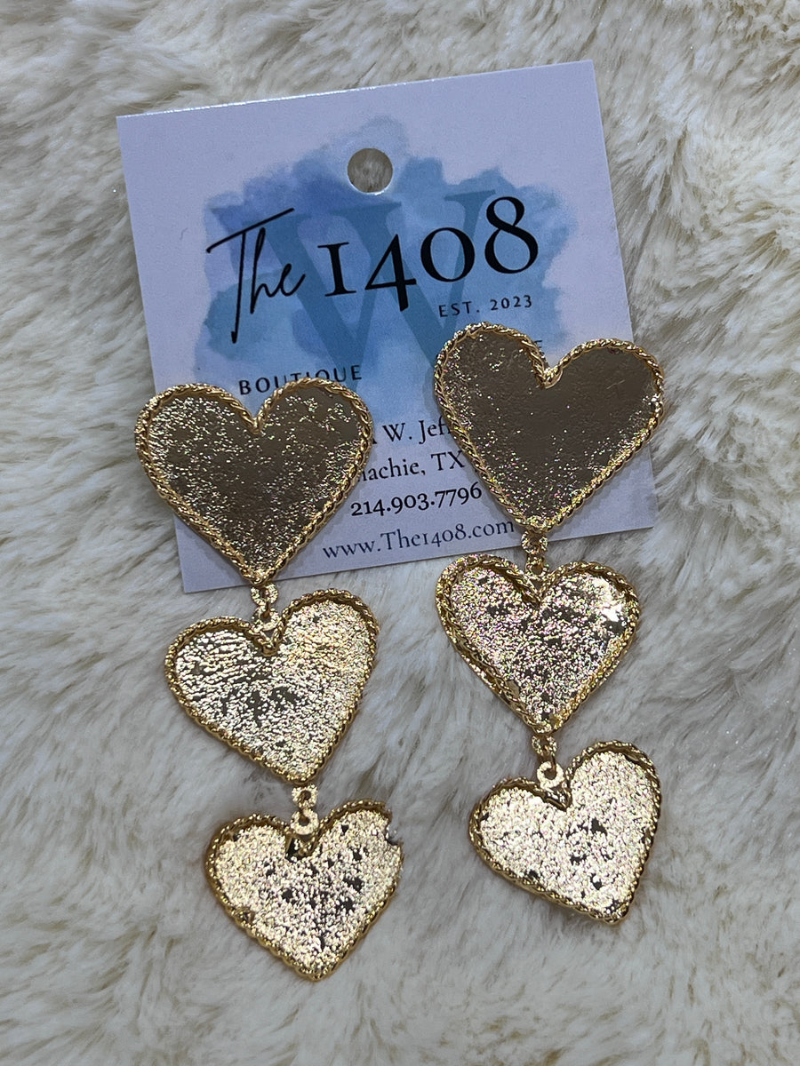 Triple Love Gold Hearts Earrings