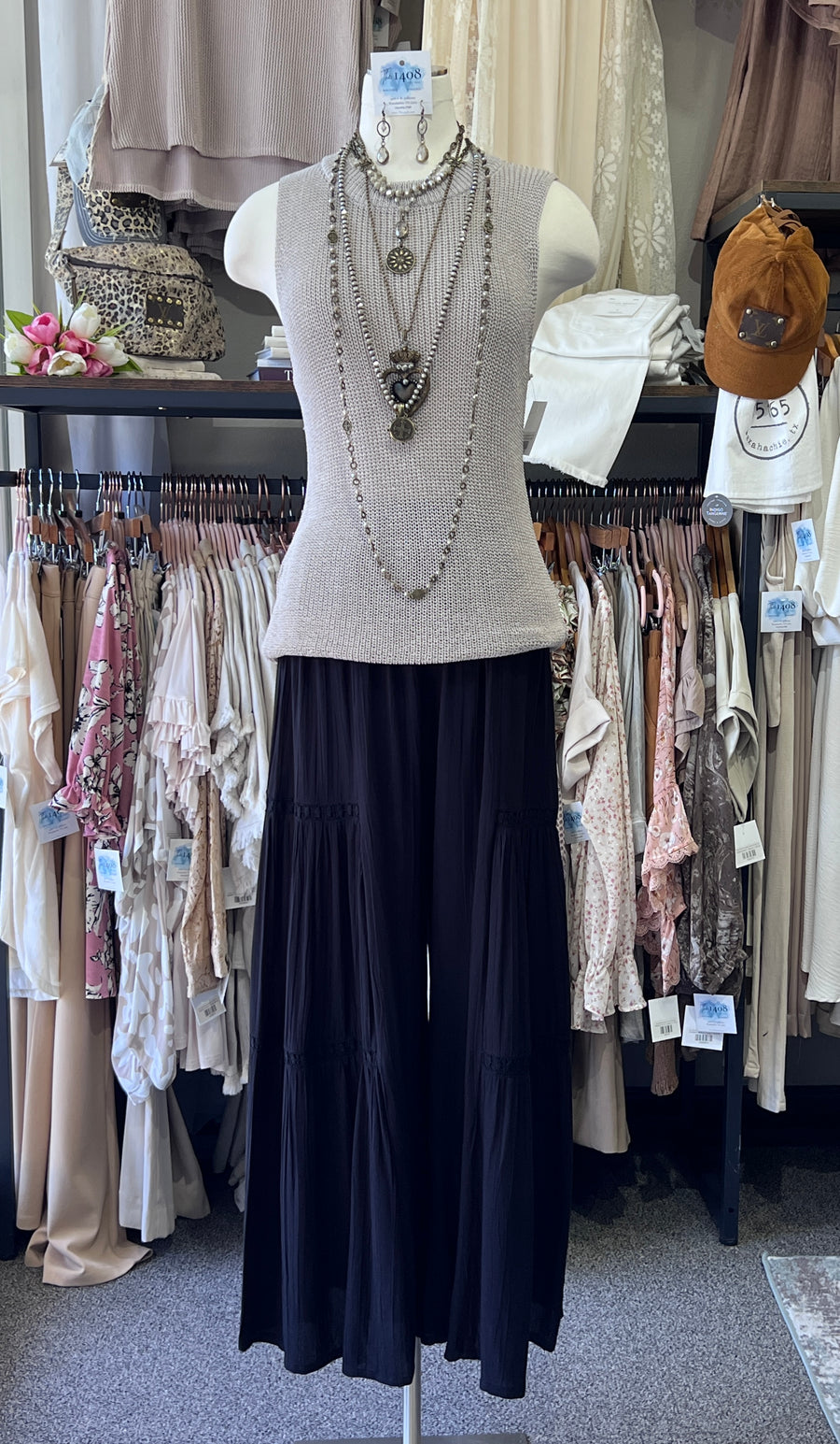 Bellaire Tiered Wide Leg Pants with Lace Insets