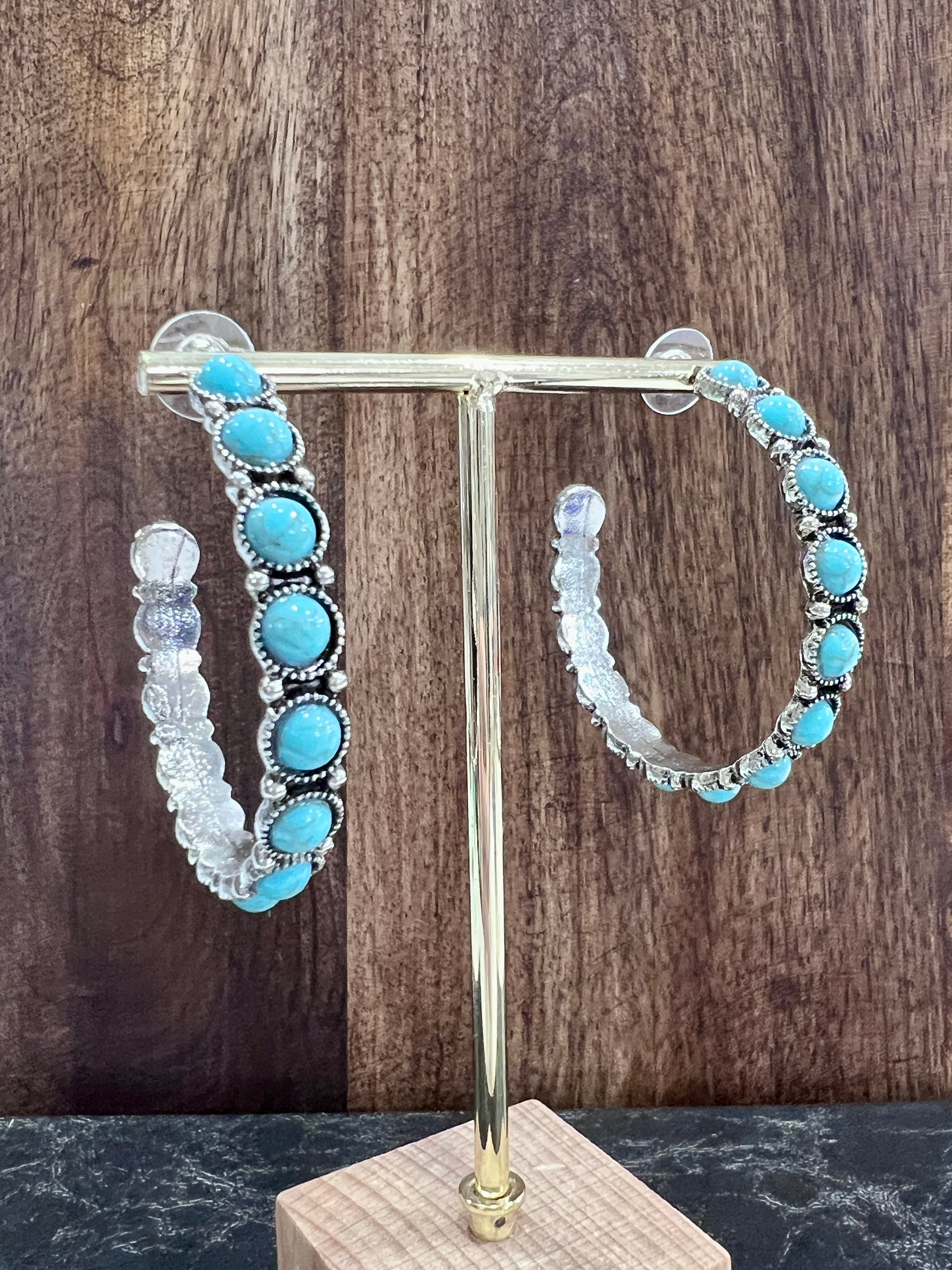 Chenoa Southwestern Blue Turquoise Multi Round Stone Hoop Earrings