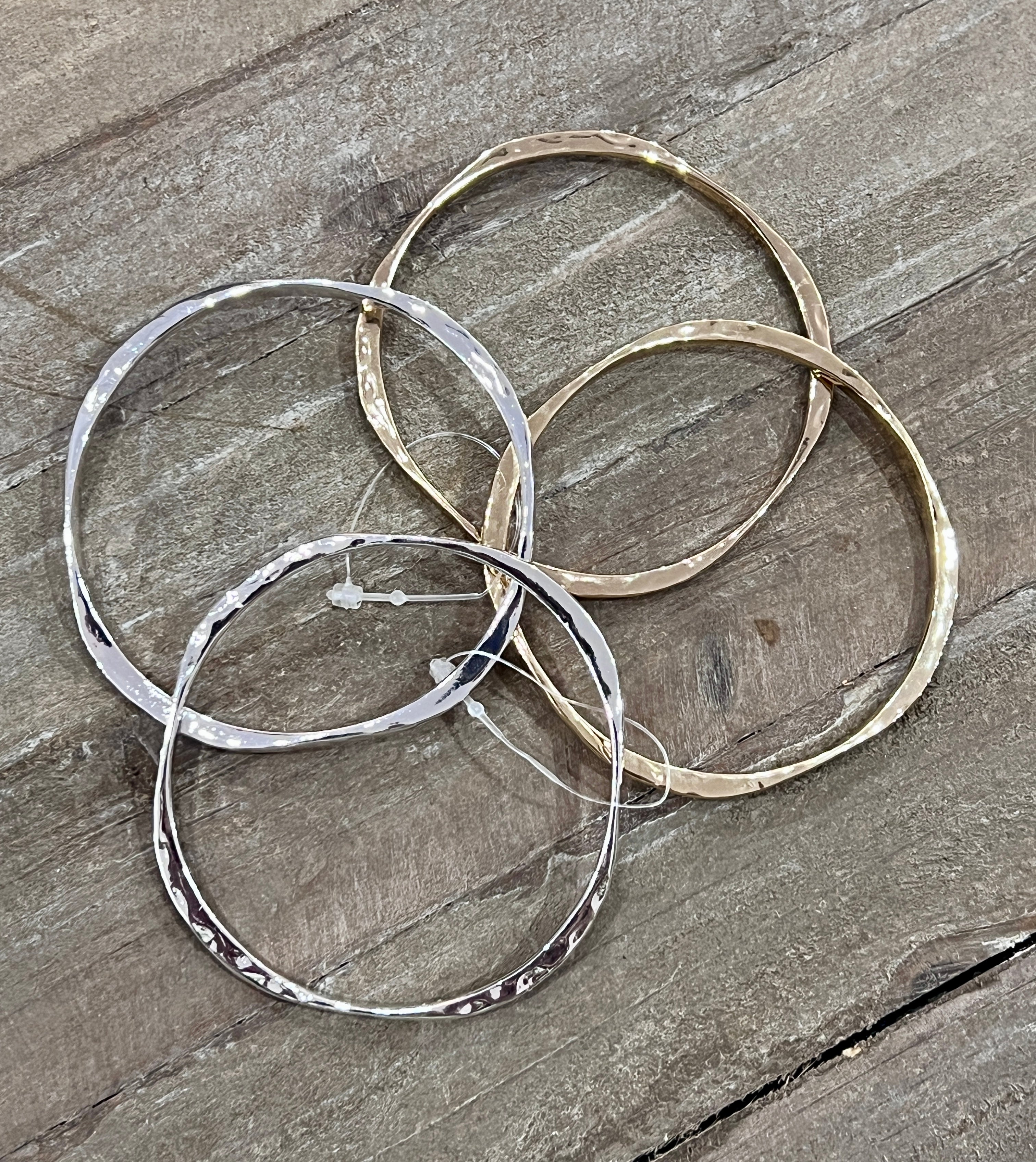 Wavy Hammered Metal Bangle Bracelets, Set of 2