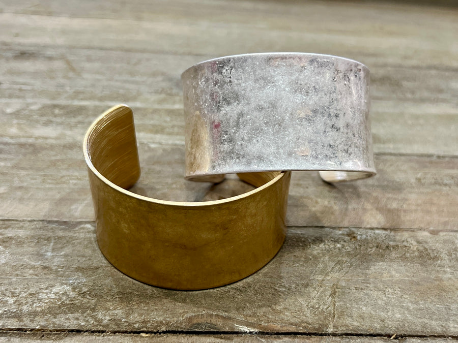 Worn Metal Wide Cuff Bracelet