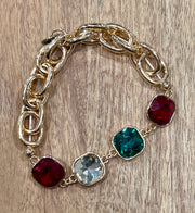 Chunky Gemstone Holiday Gold Link Stretch Bracelet