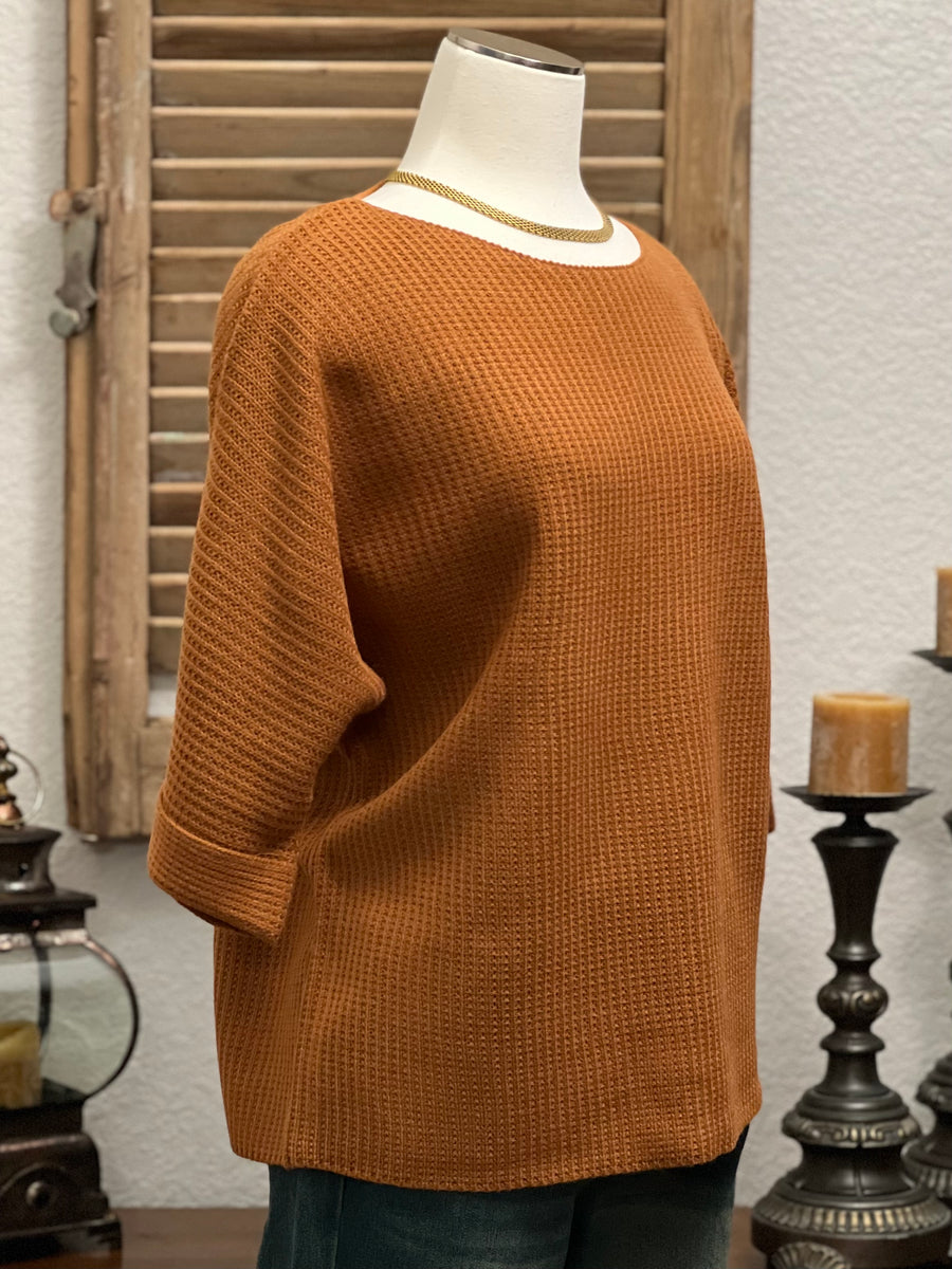 Claire Dolman Half Sleeve Transitional Sweater with Round Neckline