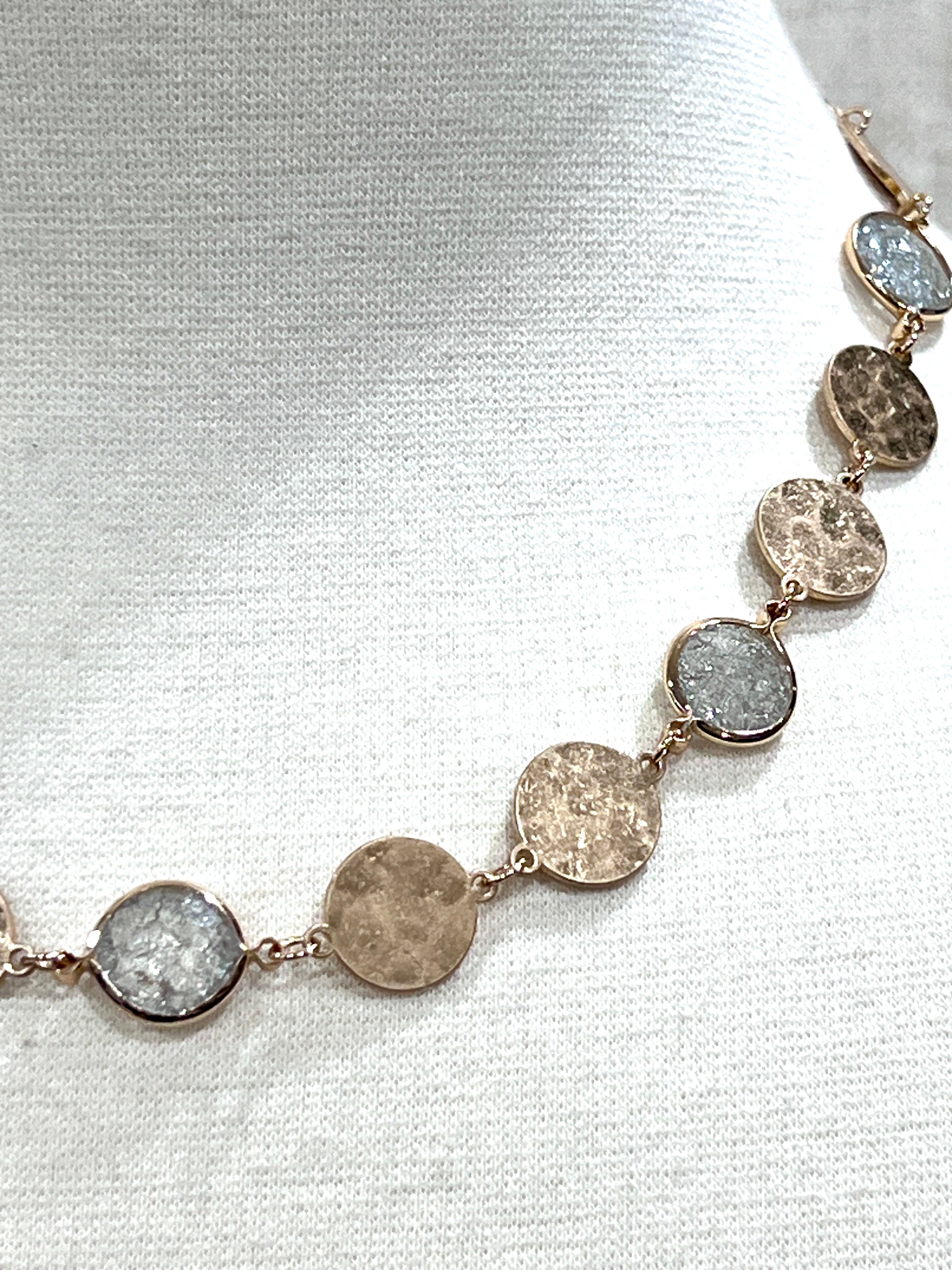 Meghan Browne Ella Gold Crackle Gray Disc Necklace