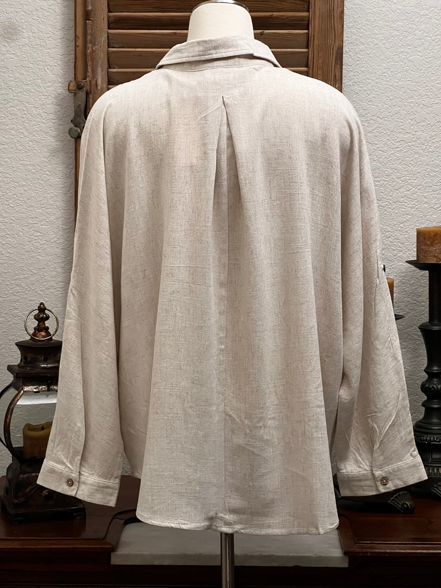 Sabrina PLUS SIZE Relaxed Fit Linen Long Sleeve Dolman Button Front Shirt Top