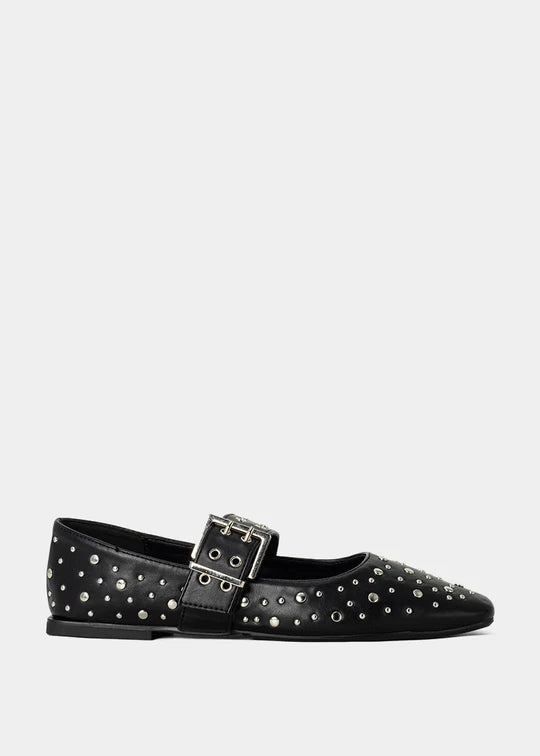 Avril - Black Studs - Mary Jane Flats by Shu Shop