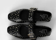 Avril - Black Studs - Mary Jane Flats by Shu Shop