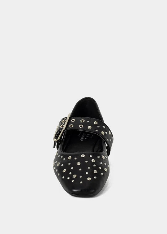 Avril - Black Studs - Mary Jane Flats by Shu Shop