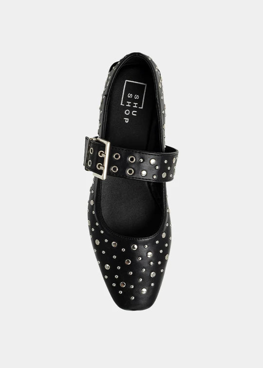 Avril - Black Studs - Mary Jane Flats by Shu Shop