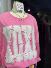 XOXO Sequins & Bows Oversized Pullover Sweatshirt