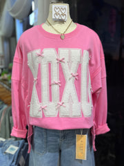 XOXO Sequins & Bows Oversized Pullover Sweatshirt