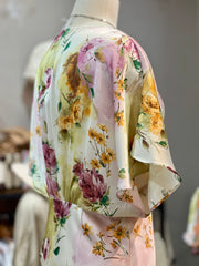 Josie Floral Print Satin Deep V-Neck Empire Waist Midi Dress