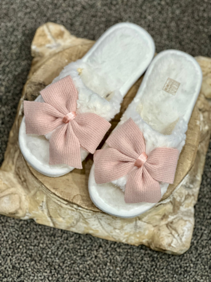 Pink Bow Plush Slippers