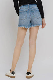 Vervet High Rise Bandless Boyfriend Fray Hem Denim Shorts