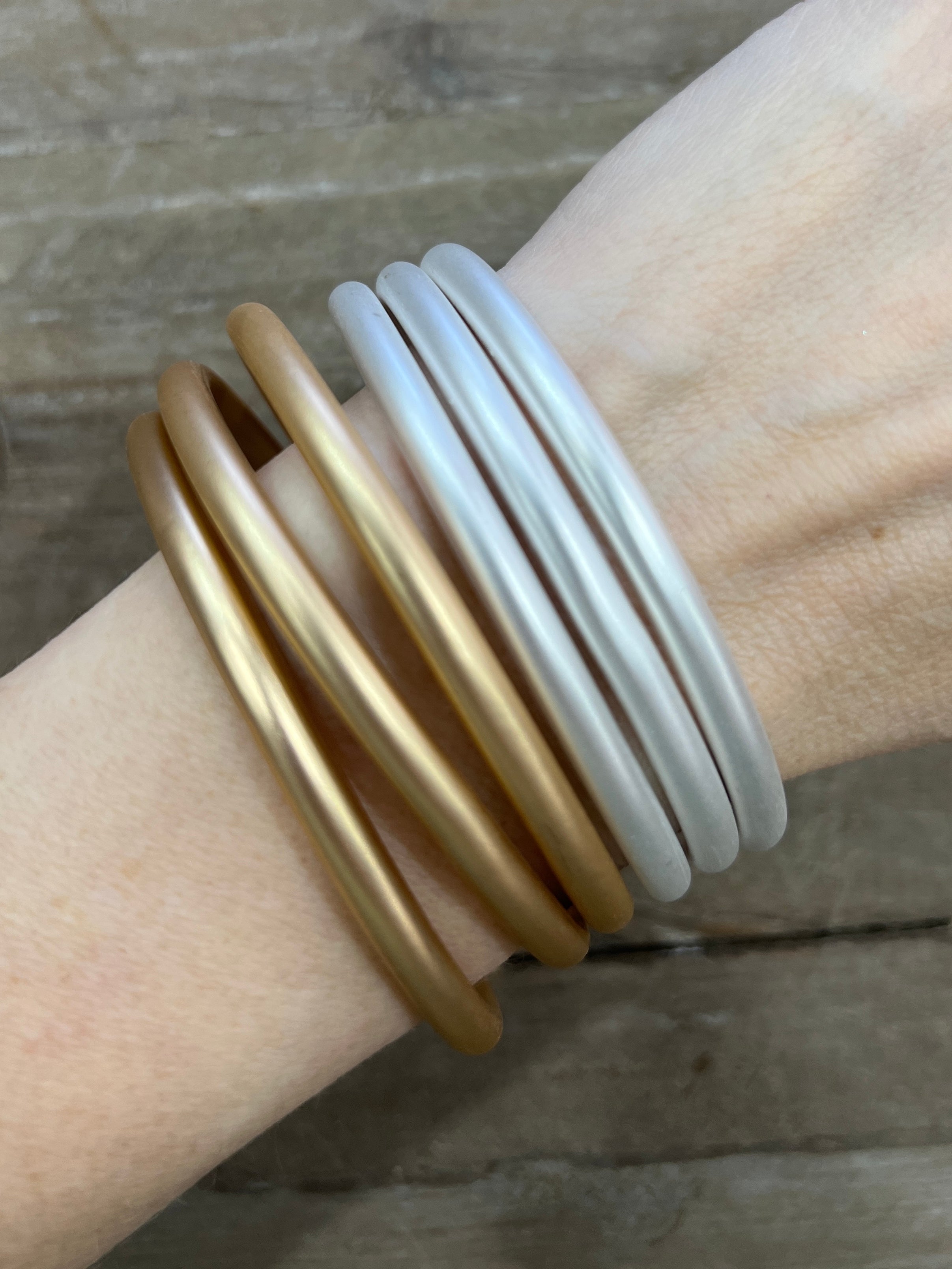 Matte Metal Bangle Bracelets, Set of 3