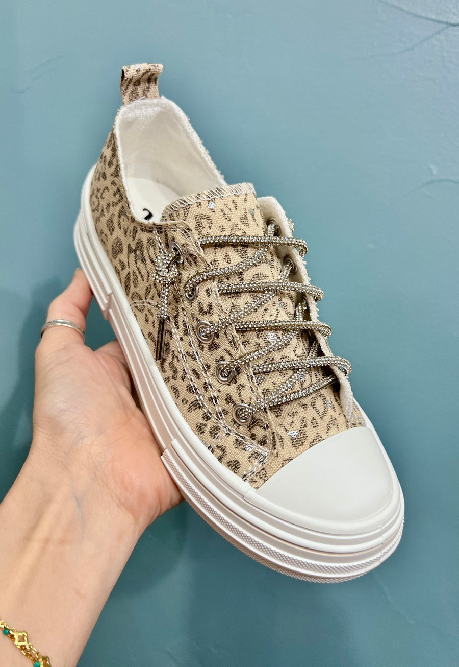 Aman Sparkle Lace Up Print Canvas Sneaker with Crystal Laces
