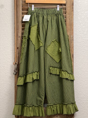 Jaded Gypsy Olive Stripe Ruffles N' Lace Crop Pants